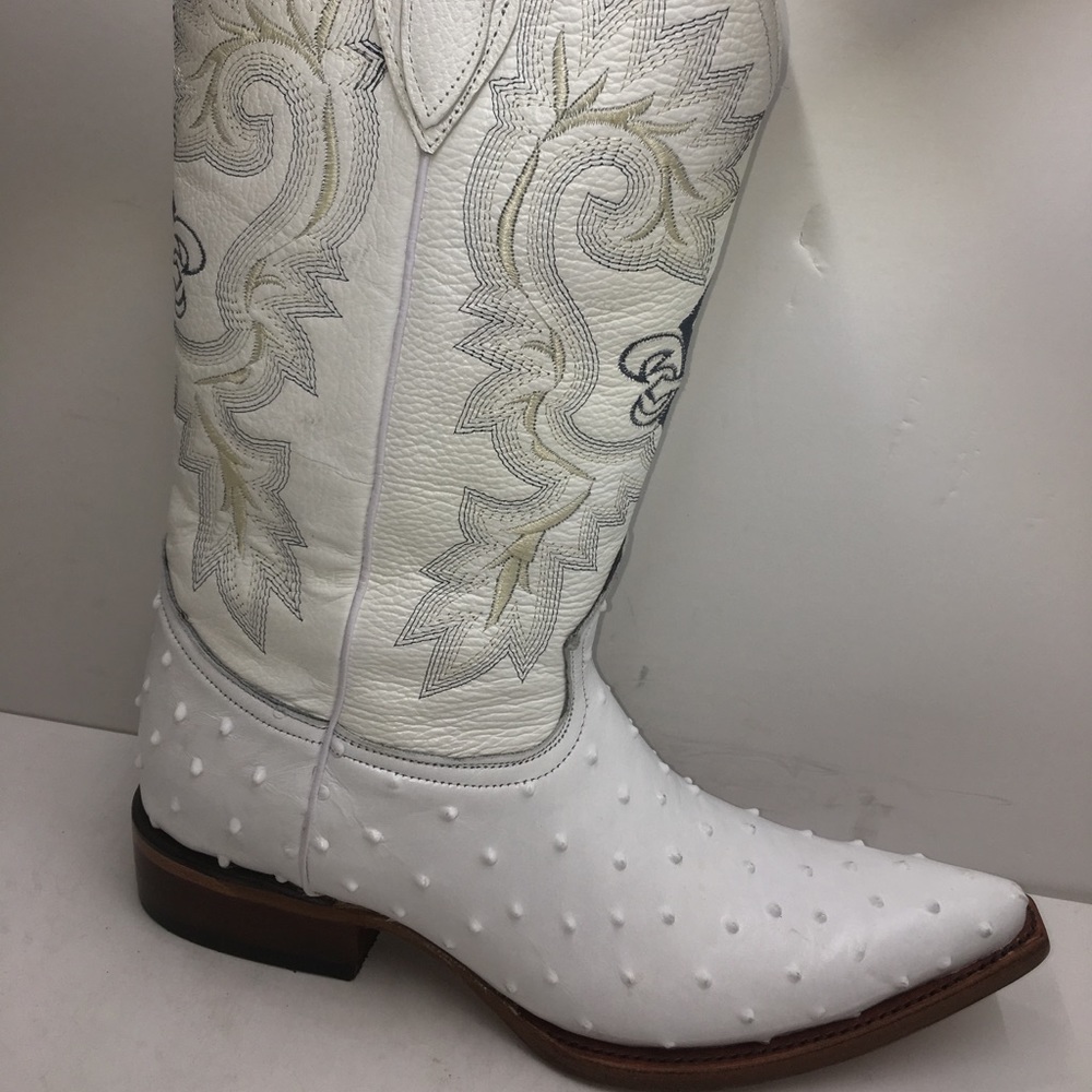 Men’s Cowboy Boots Ostrich Print Leather Rodeo - Picture 4 of 7